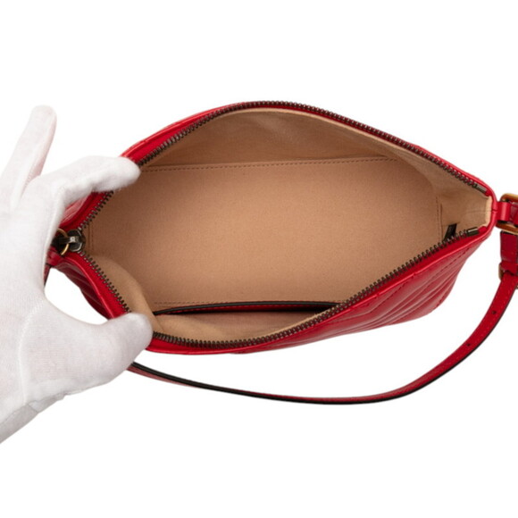 GUCCI Red Leather GG Marmont Shoulder Bag - Picture 4 of 7